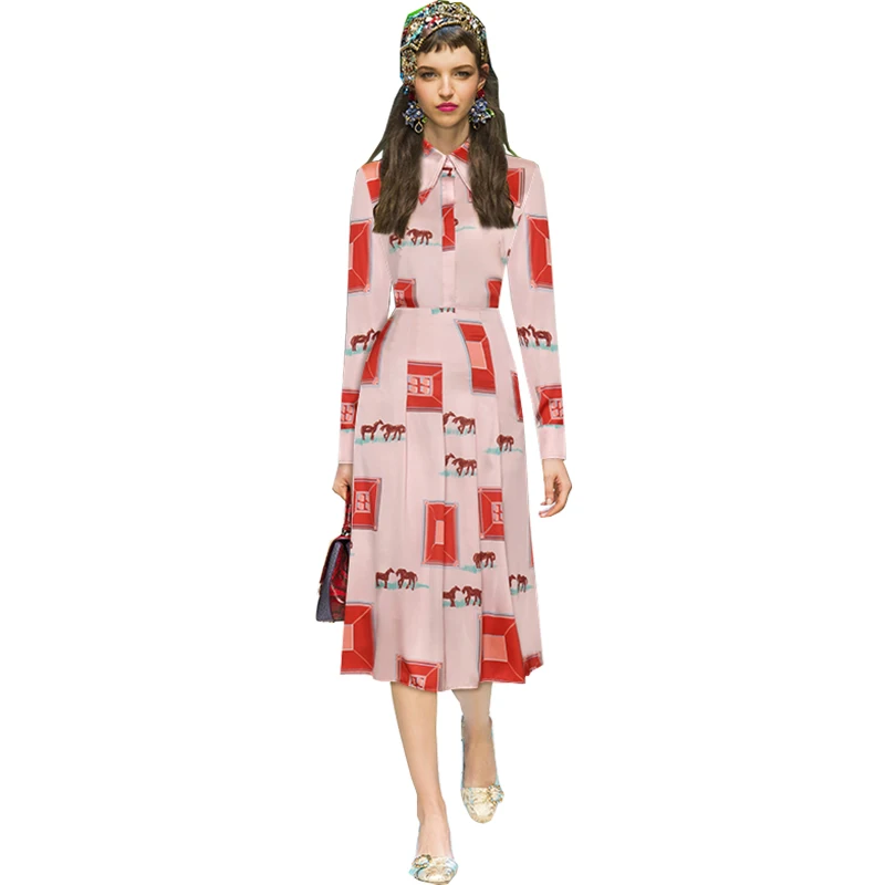 

Gedivoen Spring Fashion Runway Designer Vintage Set Women Single Breasted Pattern Print Modern Skirts 2 Two Pieces Sets