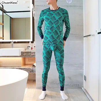 

New style autumn clothes and trousers set Cotton autumn Underwear Set printed round neck bottomed cotton sweater