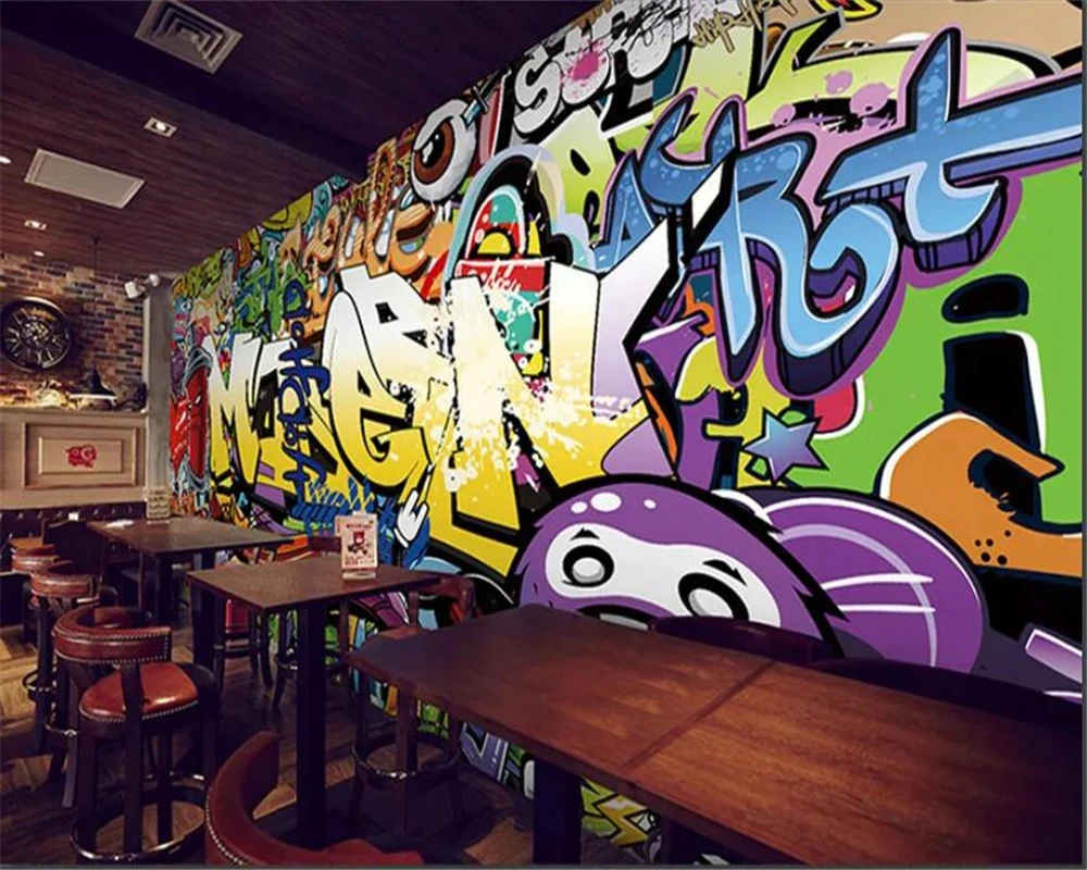 

wellyu Customized large murals fashion home improvement fashion letters graffiti bar KTV background wall papel de parede