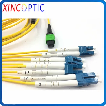 MPO/APC 암-4 * 듀플렉스 LC/ST/FC/SCUPC SM 8 섬유 미니 라운드 LSZH 노란색 2.0mm 팬아웃 케이블 광섬유 패치 코드 1M(0.5M + 0.5M)