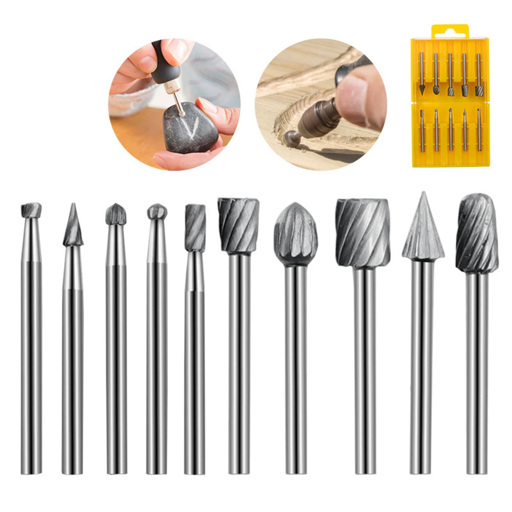 

10pcs Wood Carving Milling Cutter Set Durable HSS Routing Router Bits Burr Milling Cutter for Rotary Engraving Machine Tool
