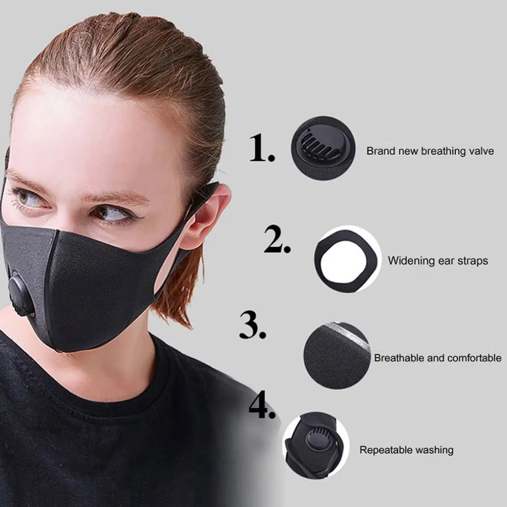 

1pcs anti-fog and breathing valve pm2.5 mask winter cotton Korean black three-dimensional filter mask Hot selling
