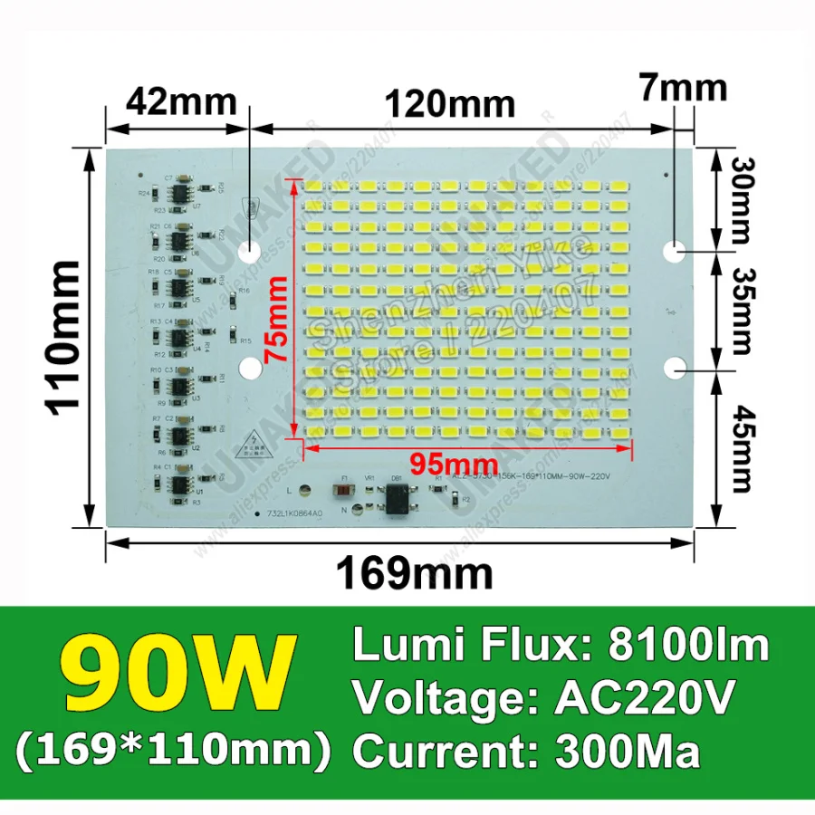 Настоящий Ватт 20 Вт 72x62 мм AC 220 В PCB smd интегрированный IC драйвер, PCB не нужен драйвер, плата без водителя непосредственно в ac 220 В - Испускаемый цвет: 90W