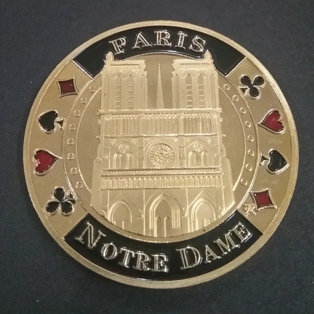 

France Notre Dame Cathedral Gold Plated Challenge Coins with Coin Holder Custom Coin Gift Item Dropshipping