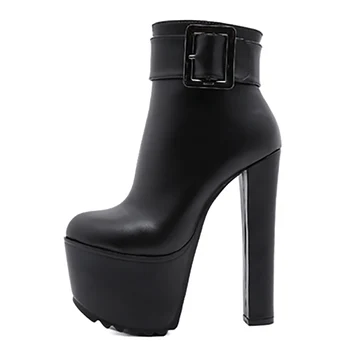 

Winter for woman Fashion Sexy Pointed toe Pure color Platform Buckle Zipper Block heels Clear heels boots ankle boots 34-40