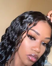 Pelucas de cabello humano peruano para mujeres negras, postizo de ondas profundas con cierre de encaje, 4x4