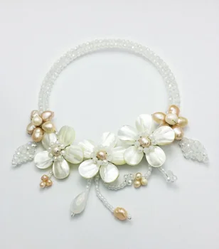 

Fashion Lady Handmade Freshwater pearl Shell flower Wrap Necklace Seed beads