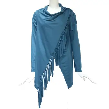 

Women Fashion Winter Scarf Collar Long Casual Sleeve Tassel Regular Button Irregular Sweater Solid Autumn,