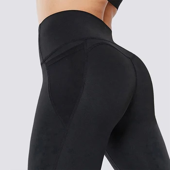 

CHRLEISURE Mesh splicing Leggings with Pockets Solid High Waist Elastic Pants Women Quick-drying Breathable Leggings