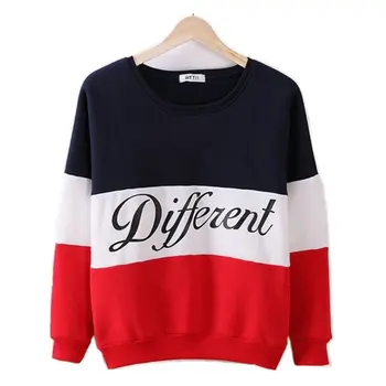 

Women Sweatshirts New Hot Sale Korean Fleece Hit Color Matching Letter Print O-neck Long Sleeve 2020 Autumn Pullover Hoodies
