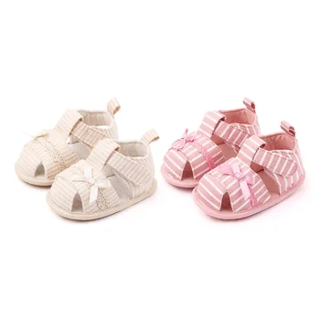 

Summer Baby Sandals Girls Stripes Cute Bowknot Shoes Anti Slip Prewalker