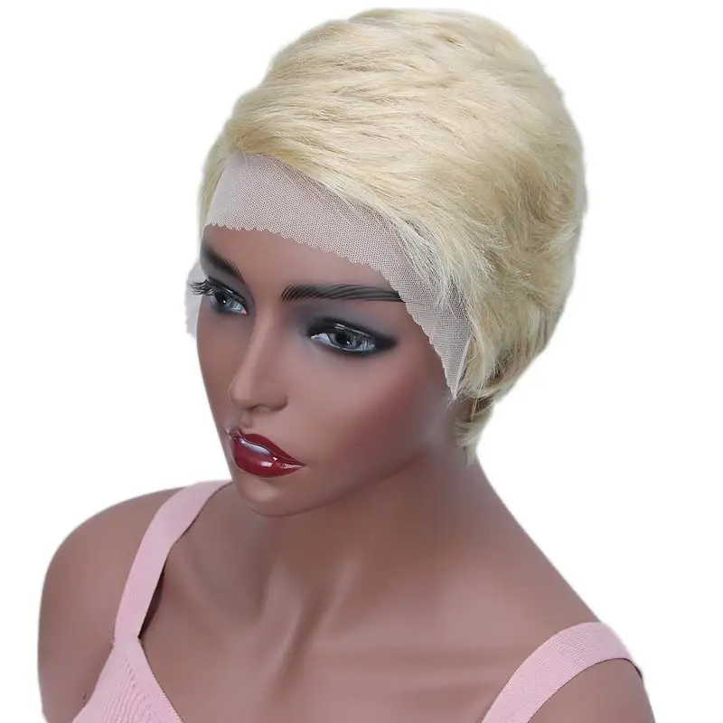 Rebecca Lace Front Human Hair Wigs For Black Women Straight pixie cut wigs Pre Plucked 613 Blonde Pink Burgundy 99J Free Ship