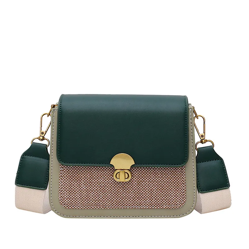 

Wide Shoulder Strap Small Square Bag Female New Fashion Stitching Contrast Color Shoulder Bag Casual Wild Messenger Bag J5