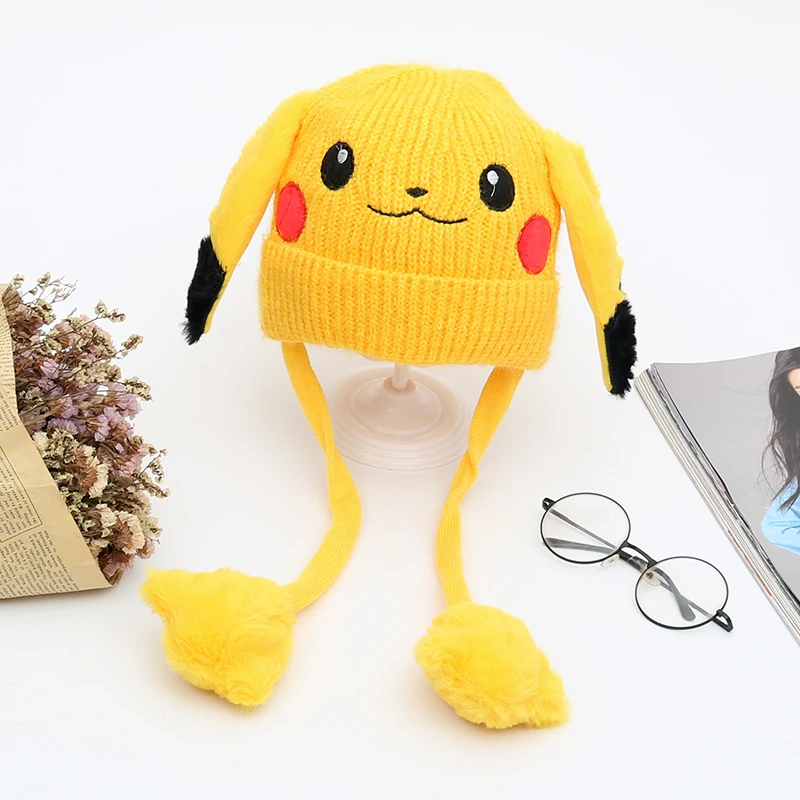 Pokemon Pikachu cappello lavorato a maglia Anime Cartoon Cap cappello  orecchie mobili bambini simpatico giocattolo cappello Kawaii cappello  divertente ragazzo ragazza berretto peluche inverno|Men's Baseball Caps| -  AliExpress