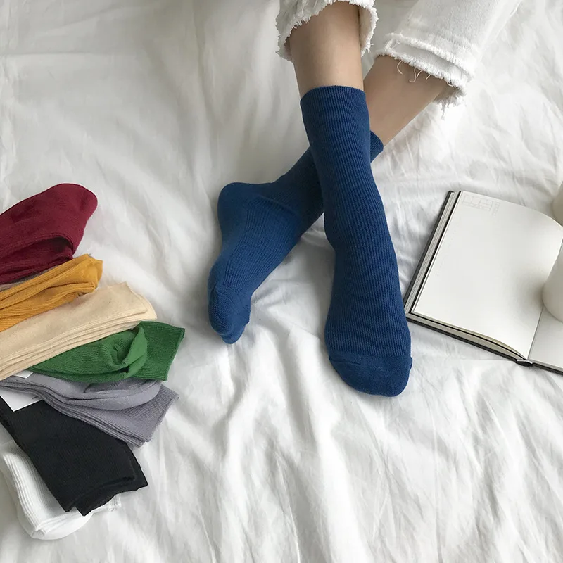 

Yellow Zheng 2018 Autumn Korean-style College Style Base Multi-color Bunching Socks Tube Long Socks Solid Color WOMEN'S Socks PS