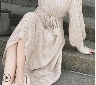picture color Модное зимнее трикотажное платье-свитер женская одежда свободные плотные женские трикотажные повседневные платья с круглым вырезом осенние женские вечерние платья - Цвет: picture color