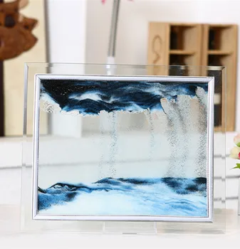 

Creative glass quicksand flow landscape painte office living room 3D glass photo frame move sand picture hourglass decor painte