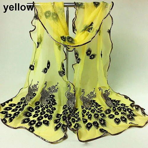 2021 Women Scarf Elegant Peacock Flower Embroidered Lace Scarf Long Soft Wrap Shawl Stole echarpe femme шарф женский зимний