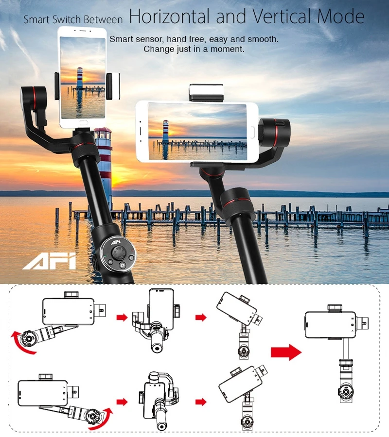 AFI V5 Smooth 3-Axis Handheld Aluminum Brushless Gimbal Stabilizer with Tripod Mount & Fill Light f