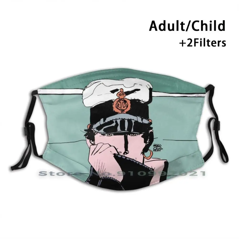 

Corto Maltese In A Sweater Print Reusable Mask Pm2.5 Filter Trendy Mouth Face Mask For Child Adult Corto Maltese Comic