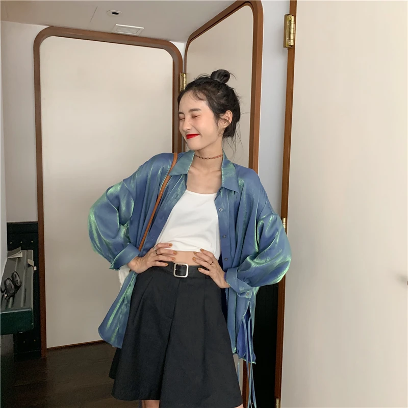 

2020 Spring Autumn New Women Single-Breasted Mid-Length Retro Suit Collar Long Cardigan Shirt Leisure Fashion Female Clothes A90