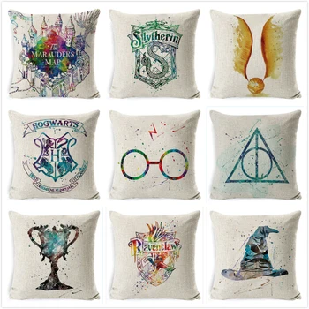 

Harry-Potter Cushion Cover Cotton Linen Goblet of Fire The Deathly Hallows Home Decor Pillow Cover for Sofa Cojines Cushion Case