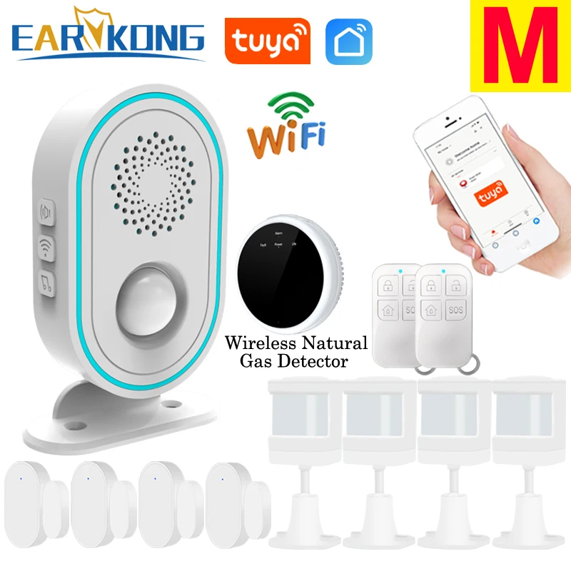 EARYKONG WiFi Home Alarm System Wireless 433MHz Strobe Siren Motion Sensor Infrared PIR Human Detection Tuyasmart Smart Life APP
