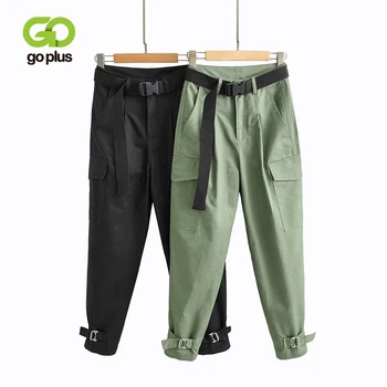 

GOPLUS Pants Green Black Cargo Pants Women Streetwear Safari Style High Waisted Trousers Pantalon Femme Moda Mujer 2020 C9838