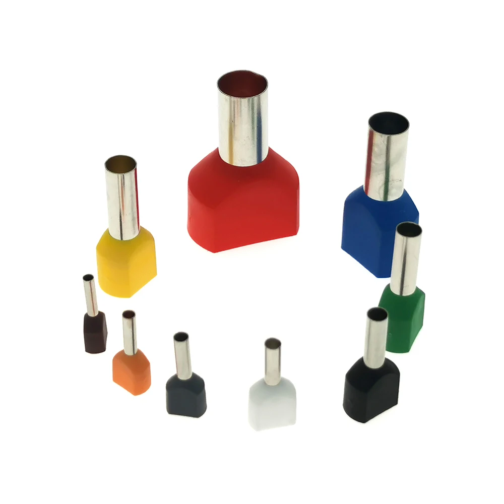 Wire Connectors Terminal Connector Electrical Connectors Plug Soldering Terminal 50 25 10Pcs Dual Wire Tube Insutated Cord End Crimp Terminals TE2508 TE16 14 Double Electrical Cable Copper Ferrules 14 6AWG