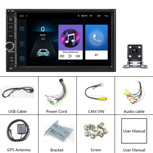 Podofo 2din Android8.1 автомобильный Радио wifi gps navi автомобильный мультимедийный плеер Универсальный " аудио стерео для Volkswagen Nissan hyundai Kia - Цвет: With 4 LED Camera