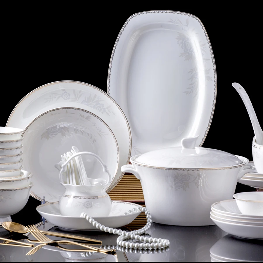 

Jingdezhen Ceramic Dinnerware Set Kitchen Tableware Ceramic Plates and Dishes Bowls dish set 60pcs combination Tableware Ceramic