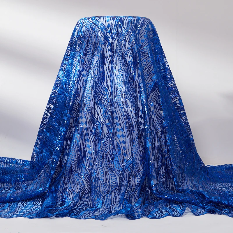 

Afrcan Lace Fabrics 2021 New Royal Blue French Tulle Sewing Embroidery Nigerian Fabrcs 5 Yards Dresses For Women Wedding A 2529