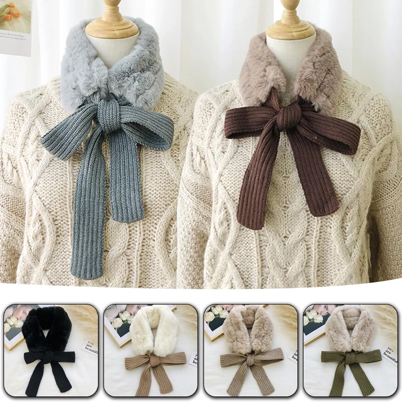 

Winter Women Faux Fur Warm Neckerchief Bowknots Decoration Lady False Collar Scarves Cute All-match Costume Accessroy