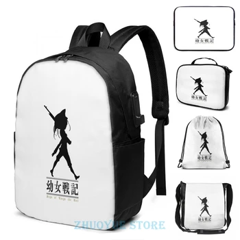 

Funny Graphic print Youjo Senki Blacked Art USB Charge Backpack men School bags Women bag Travel laptop bag