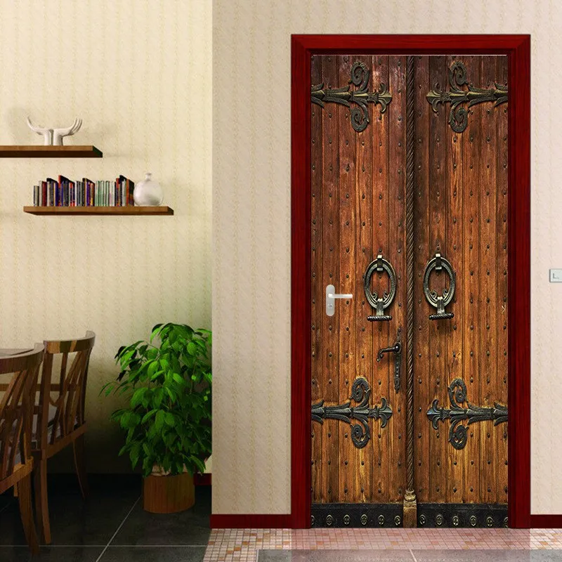 Наклейка на дверь самоклеющиеся ретро обои канва для DIY печать картина настенное искусство домашний декор Фреска гардероб переводная бумага для обновления интерьера
