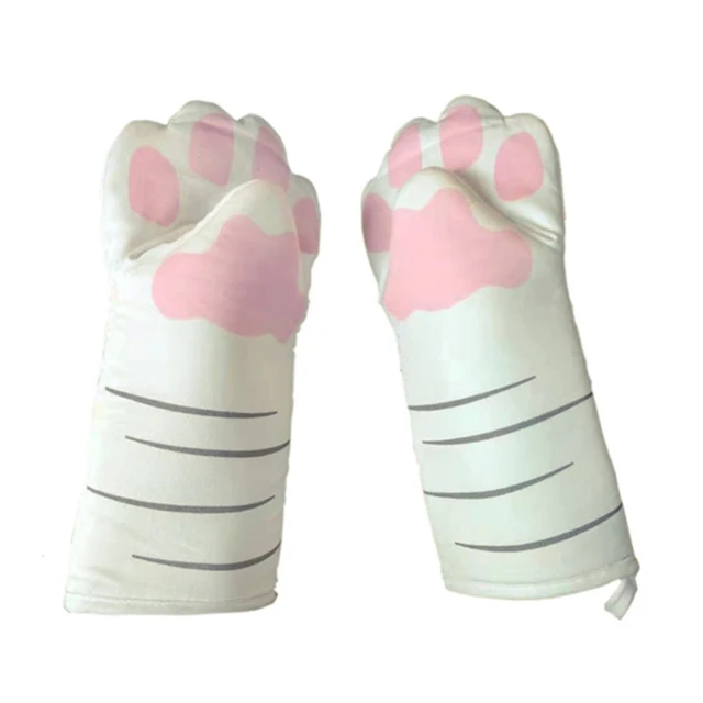 1PC Cute Cartoon Cat Paws Oven Mitts Long Cotton Baking Insulation Microwave Heat Resistant Non-slip Gloves Animal Design 3
