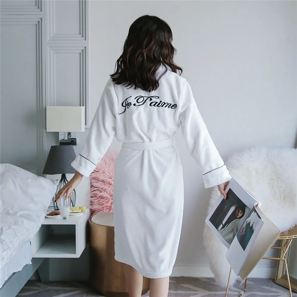 Фланелевые пижамы с принтом букв, плотное дамское интимное нижнее белье с длинными рукавами коралловый флисовый халат кимоно с v-образным вырезом, Зимний халат