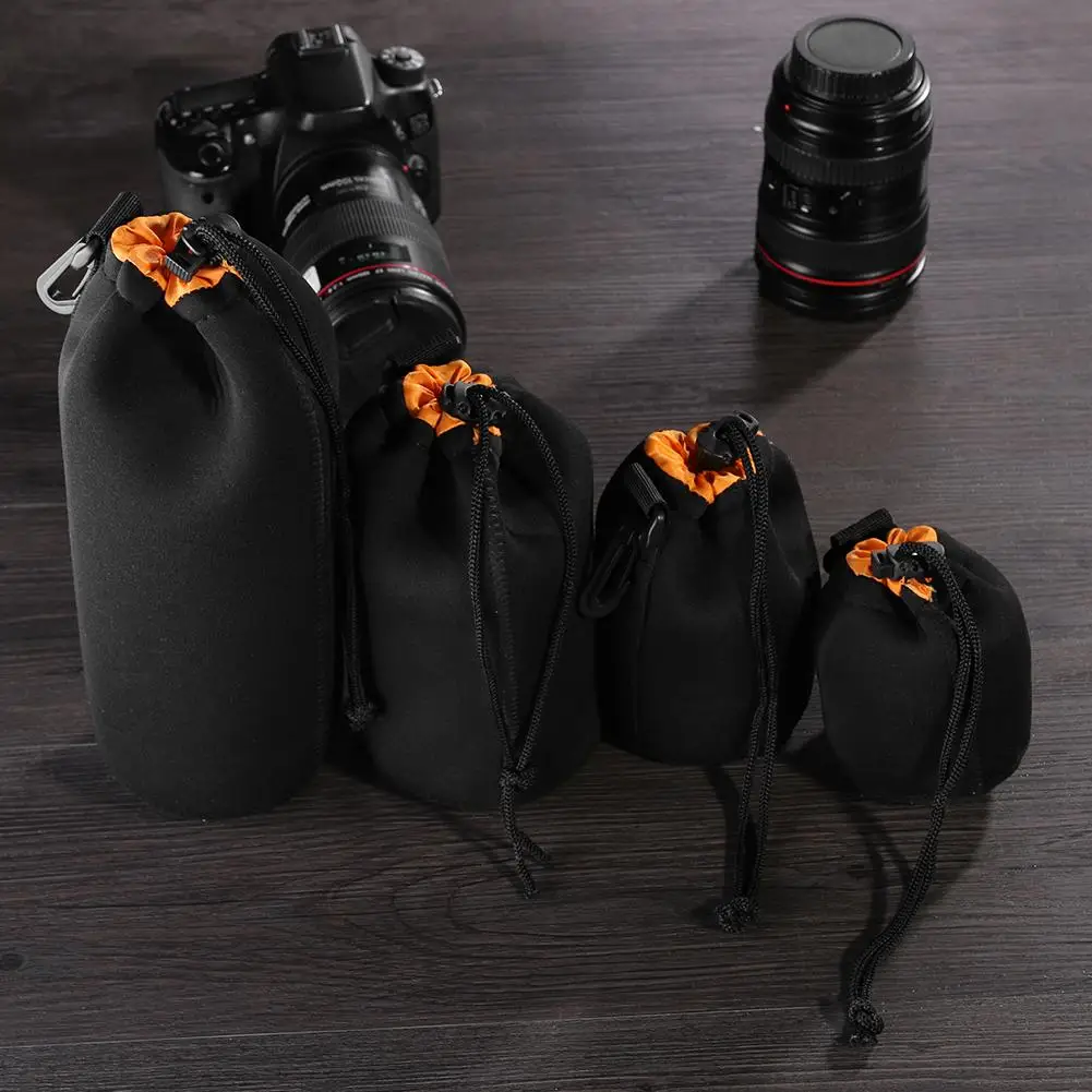 Waterproof Soft Neoprene Camera Lens Pouch Bag Drawstring Protector Case Padded Camera Lens Bag Case For Sony Canon