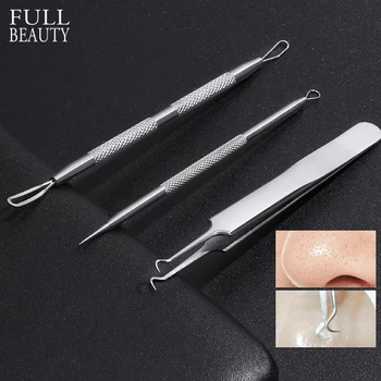 

3pcs Facial Care Removal Tools Acne Blackhead Comedones Extractor Pimple Remover Squeezing Needles Tweezers Beauty Kit CHMP01