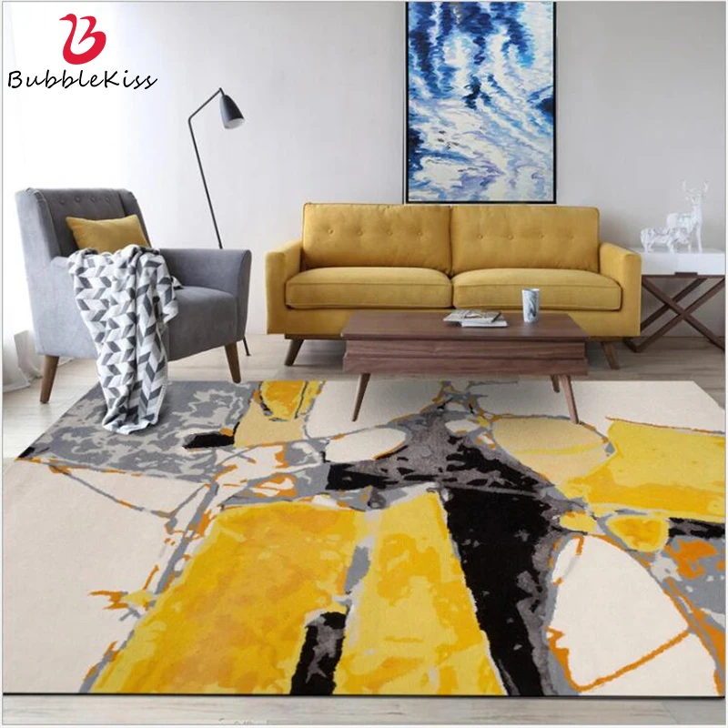 Bubble Kiss Carpet Customized Soft Carpets for Living Room Abstract Oil Painting Yellow Gray Home Carpet Bedroom Decoration Rug
