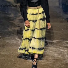 Ziwwshaoyu Новинка Весна Лето Высокое качество хлопок цвет совпадающий принт Высокая талия плиссированная длинная юбка женская