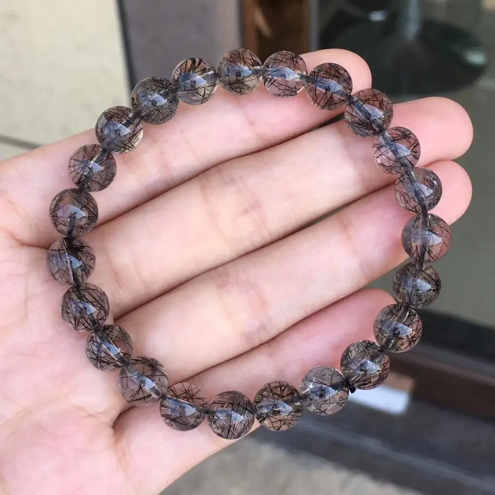 

Genuine Natural Black Rutilated Quartz Crystal For Women Men Clear Round Beads Wealthy Stone Bracelet 8mm From Brazil AAAAA