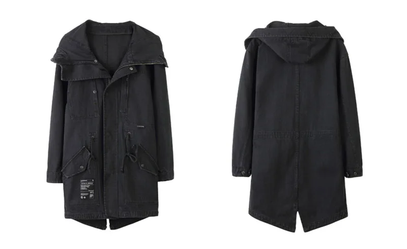 Men Casual Cargo Denim Jackets Hooded Loose 2019 Fashion Long Jeans Jackets For Male Front Pockets (3)