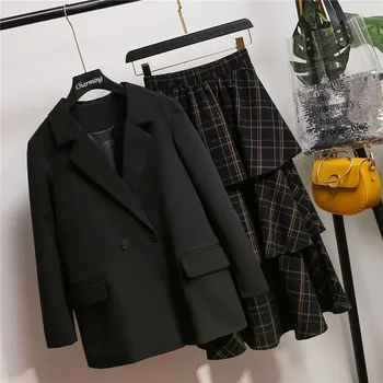

Office Uniform Women Double Breasted Blazer and Long Skirt Set Female Work Skirt Suits Business Ladies 2 Pieces Oversize Outfit