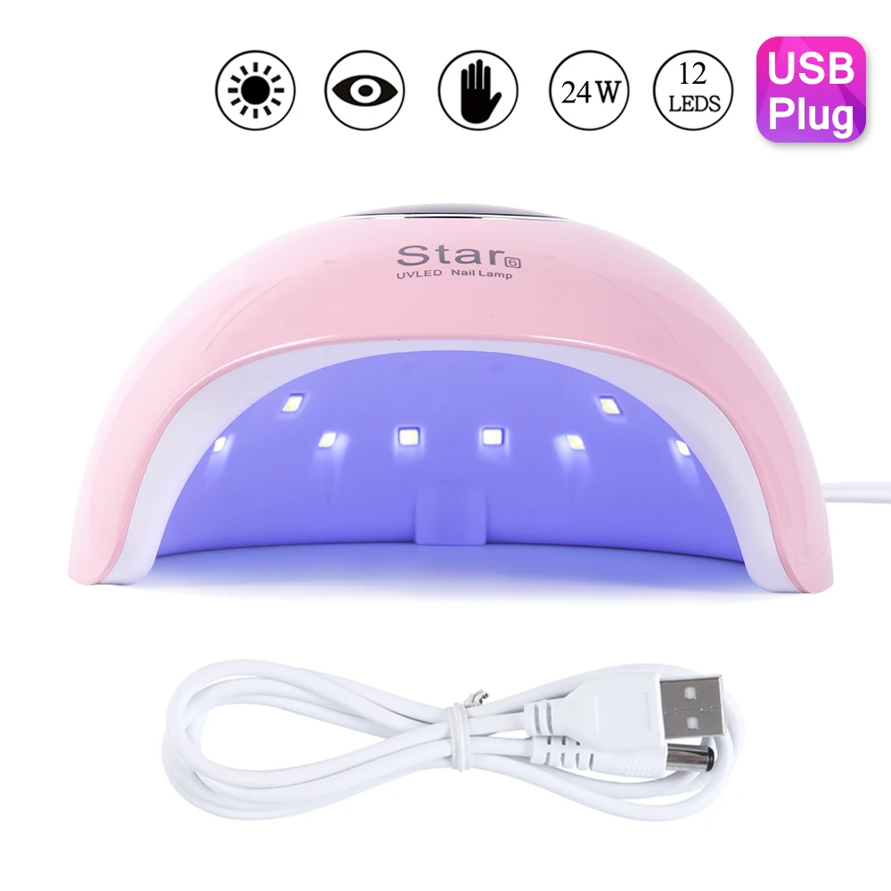 STZ 24 Вт USB Сушилка для ногтей УФ Светодиодная лампа с ЖК дисплеем мини розовый
