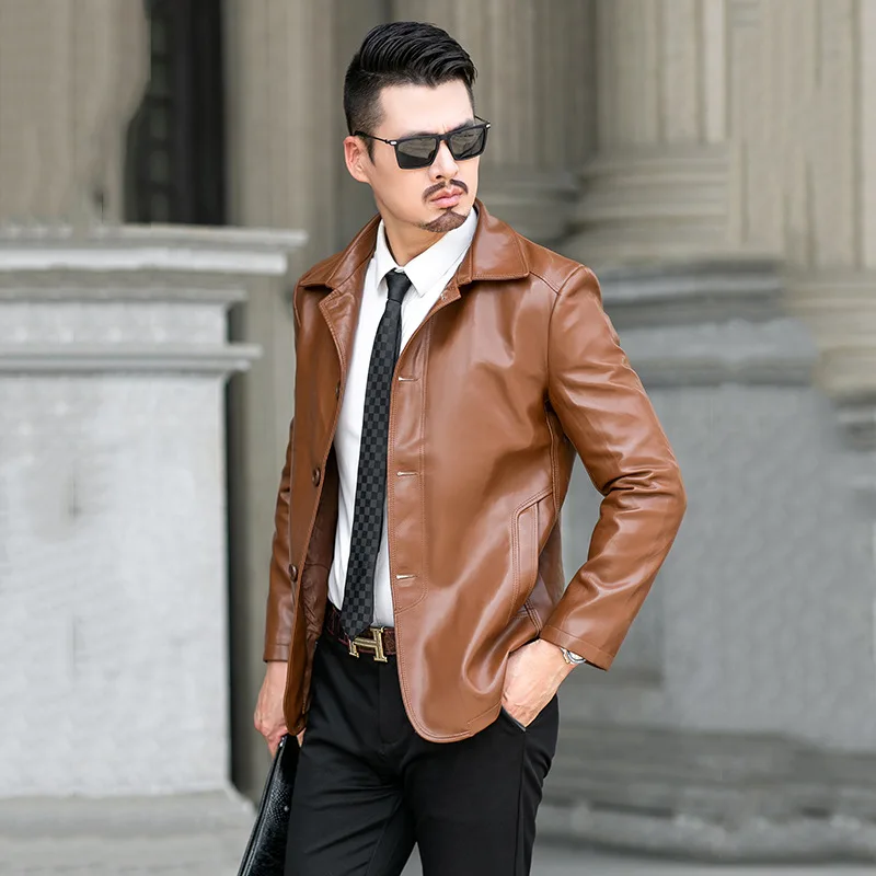

Fall New PU Leather Jacket Male Middle-aged Jacket Large Size Lapel Business Slim Leather Jacket Mens Fashion Clothing Trends