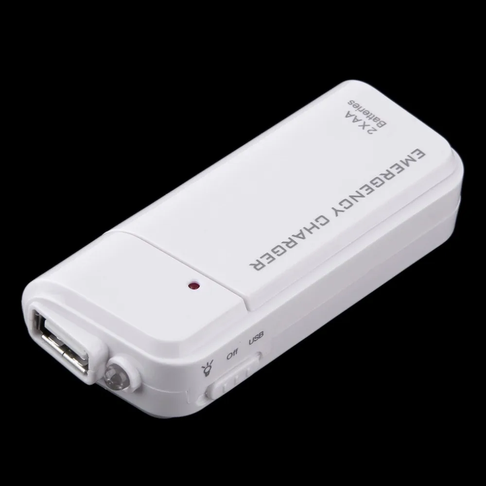 Universal Portable USB Emergency 2 AA Battery Extender Charger Power Bank Supply Box For iPhone Mobile Phone MP3 MP4 White