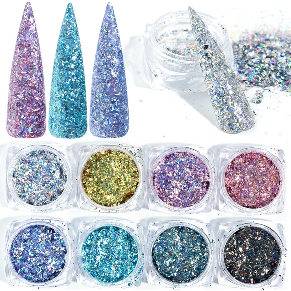 

8 Box Mixed Nail Holographic Glitter Powder Paillette Irregular Flake Colorful Pigment Gel Polish Glitter Powder Decor LA1506-11