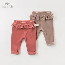 DB12079 dave bella/осенние модные однотонные штаны с рюшами для маленьких девочек детские длинные леггинсы брюки для малышей