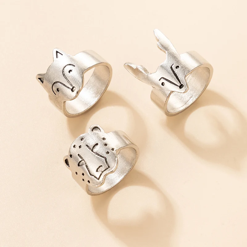 Tocona Funny Fox Ring Set for Women Cute Tiger Silver Color Widen Alloy Knuckle Girls Birthday Jewelry Accessories 20119 | Украшения и